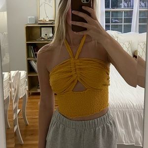Urban Outfitters mustard yellow halter crop top